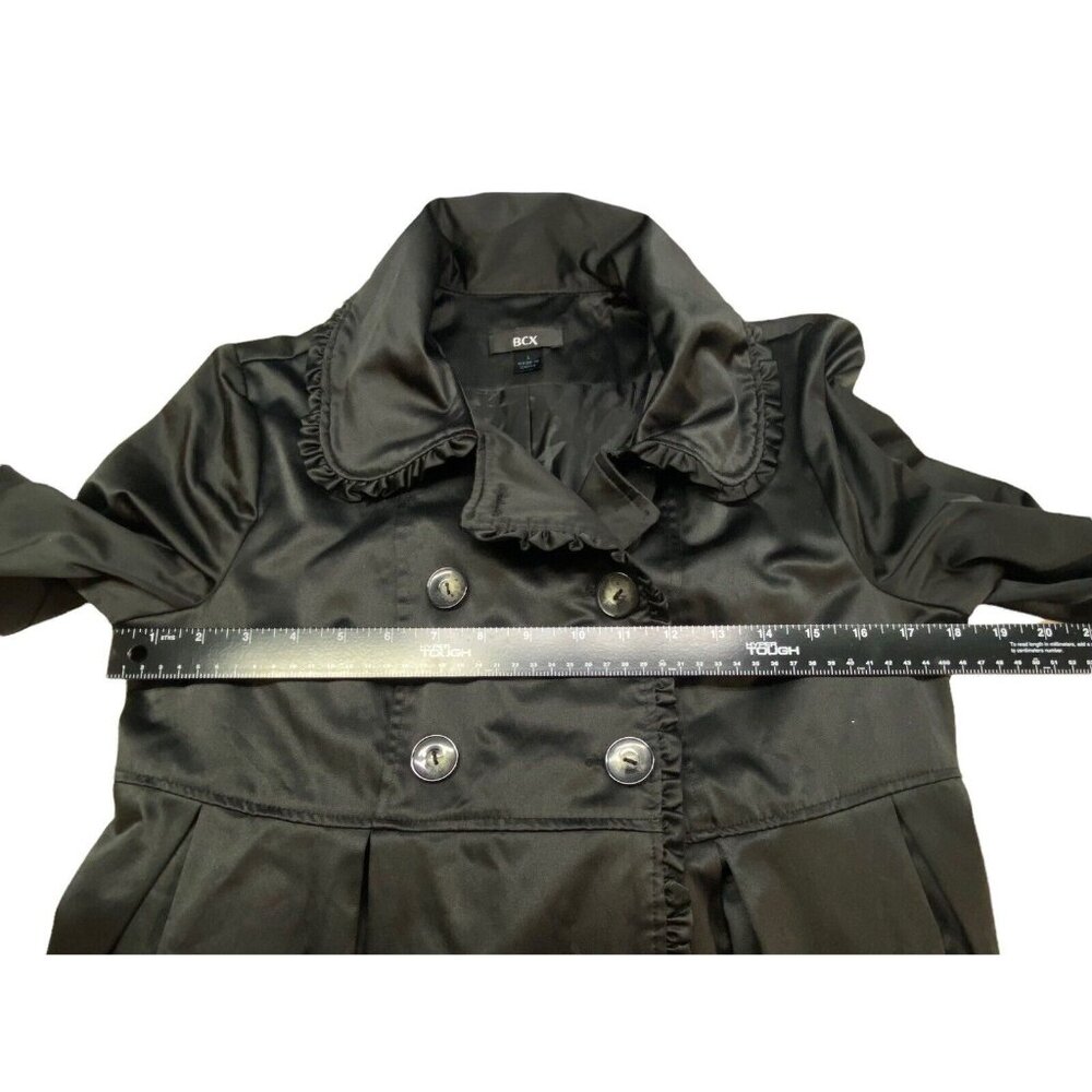 BCX Women Mid Length Satin Long Sleeve Swing Coat Sz L‎ Black Elegant Goth 43-13 - Picture 7 of 10